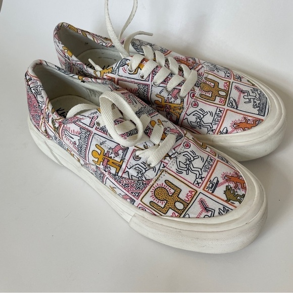 H&M Men’s Keith Haring Limited Edition Pattern White Canvas Sneakers Graphic 8.5 - Picture 1 of 9